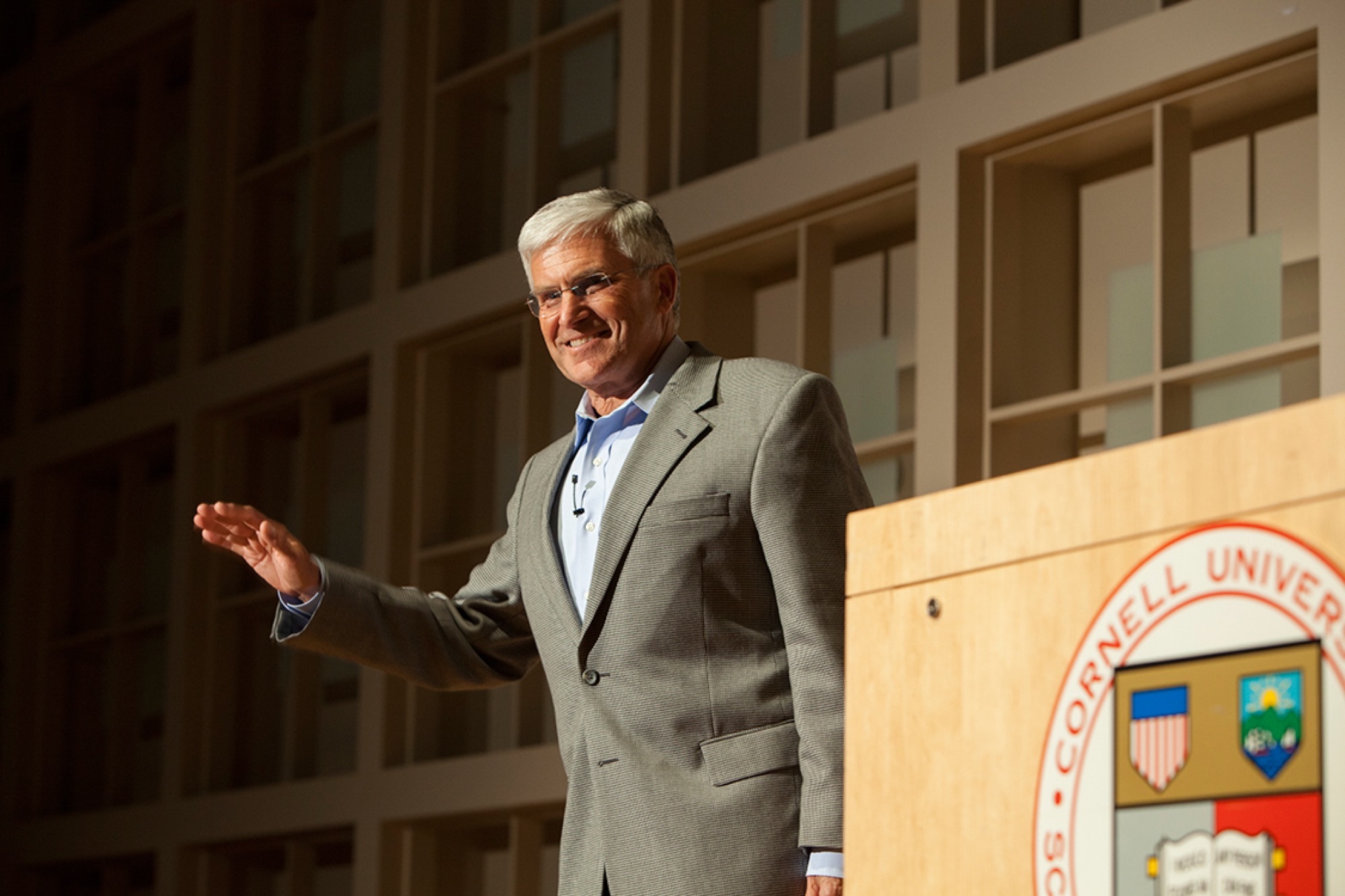 General George W. Casey Jr. speaking at a podium at Cornell University
